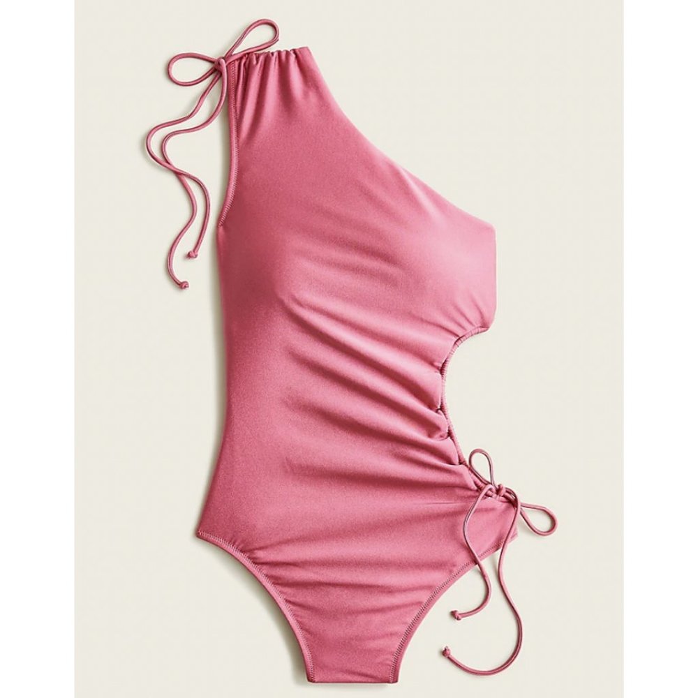J. Crew Women's $118 Shiny Side Cut-Out One-Piece Swimsuit Pink Size 10 BC087